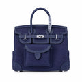 Birkin Cargo 25 Navy Blue Swift Leather and Canvas Splicing Bag