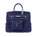 Birkin Cargo 25 Navy Blue Swift Leather and Canvas Splicing Bag