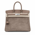 Birkin 30 Retourne in Etoupe Suede Grizzly with White Stitching (Palladium Hardware)
