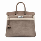 Birkin 30 Retourne in Etoupe Suede Grizzly with White Stitching (Palladium Hardware)
