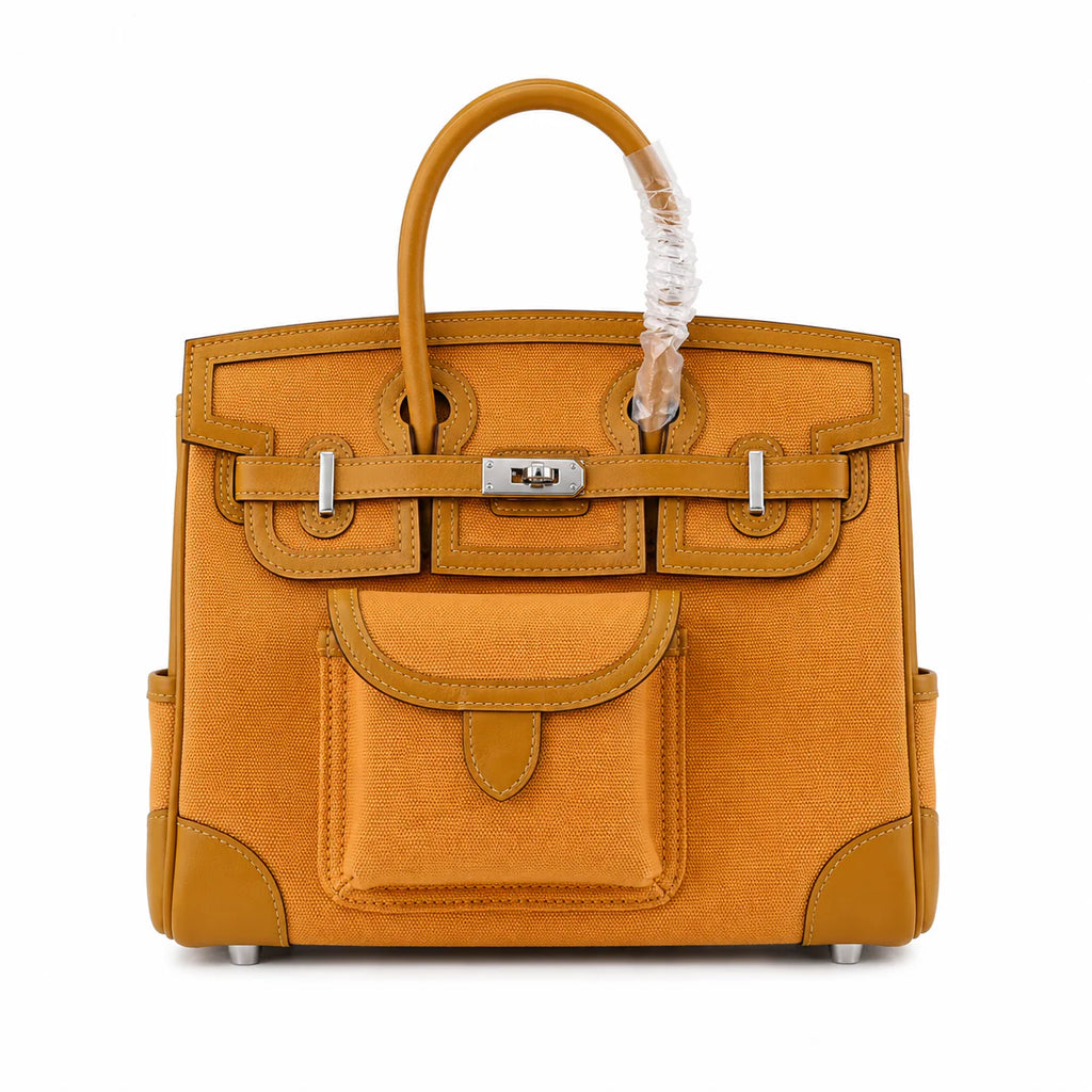 Birkin Cargo 25 Amber Yellow Swift Leather and Canvas Splicing Bag