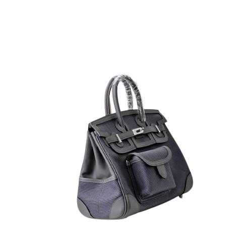 Birkin Cargo 25 Etain Grey Swift Leather and Canvas Splicing Bag