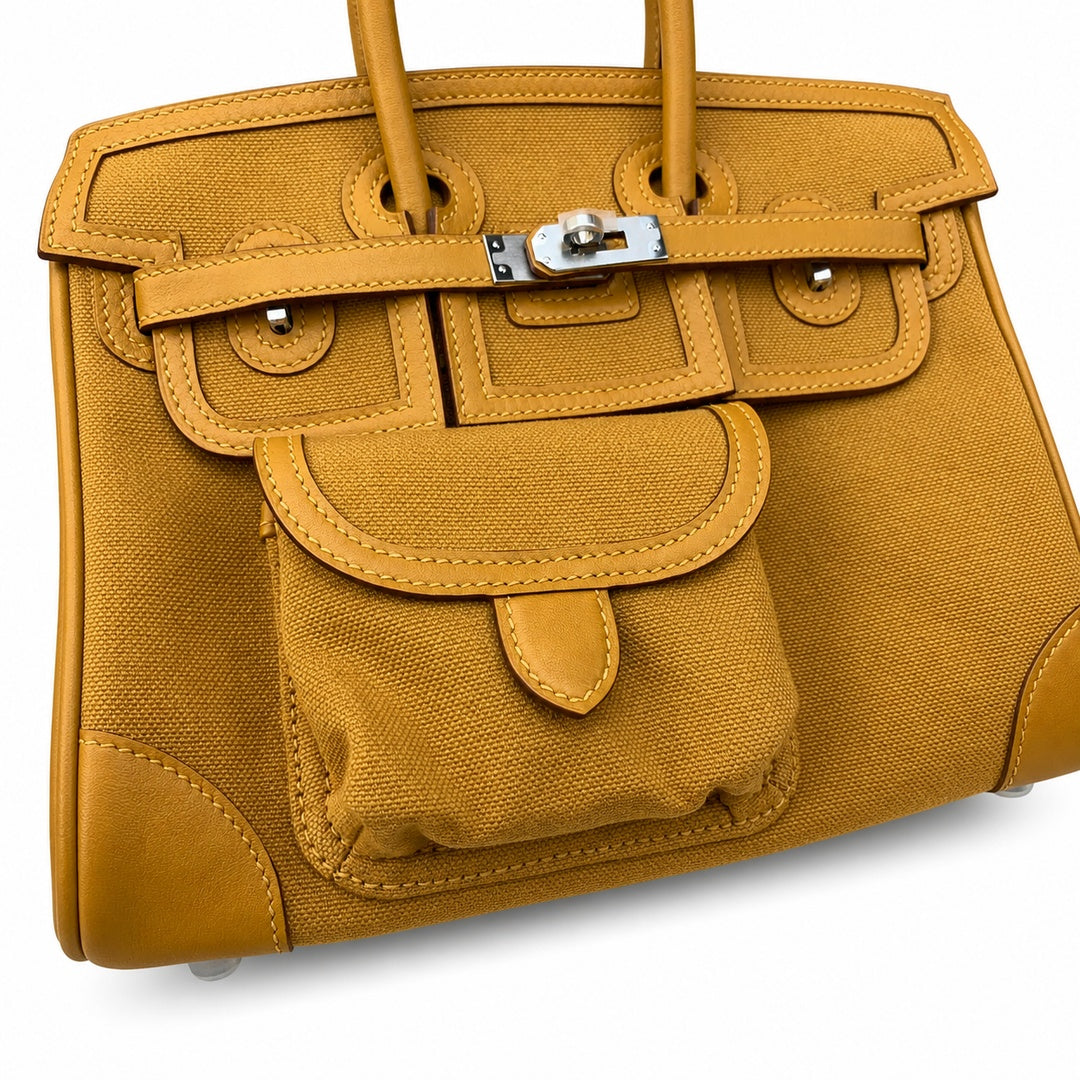 Birkin Cargo 25 in Sesame Toile Goéland and Swift Leather (Palladium Hardware)