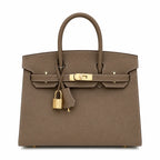 Birkin Style 25/30 Sellier in Etoupe Epsom Leather with White Stitching (Gold Hardware)