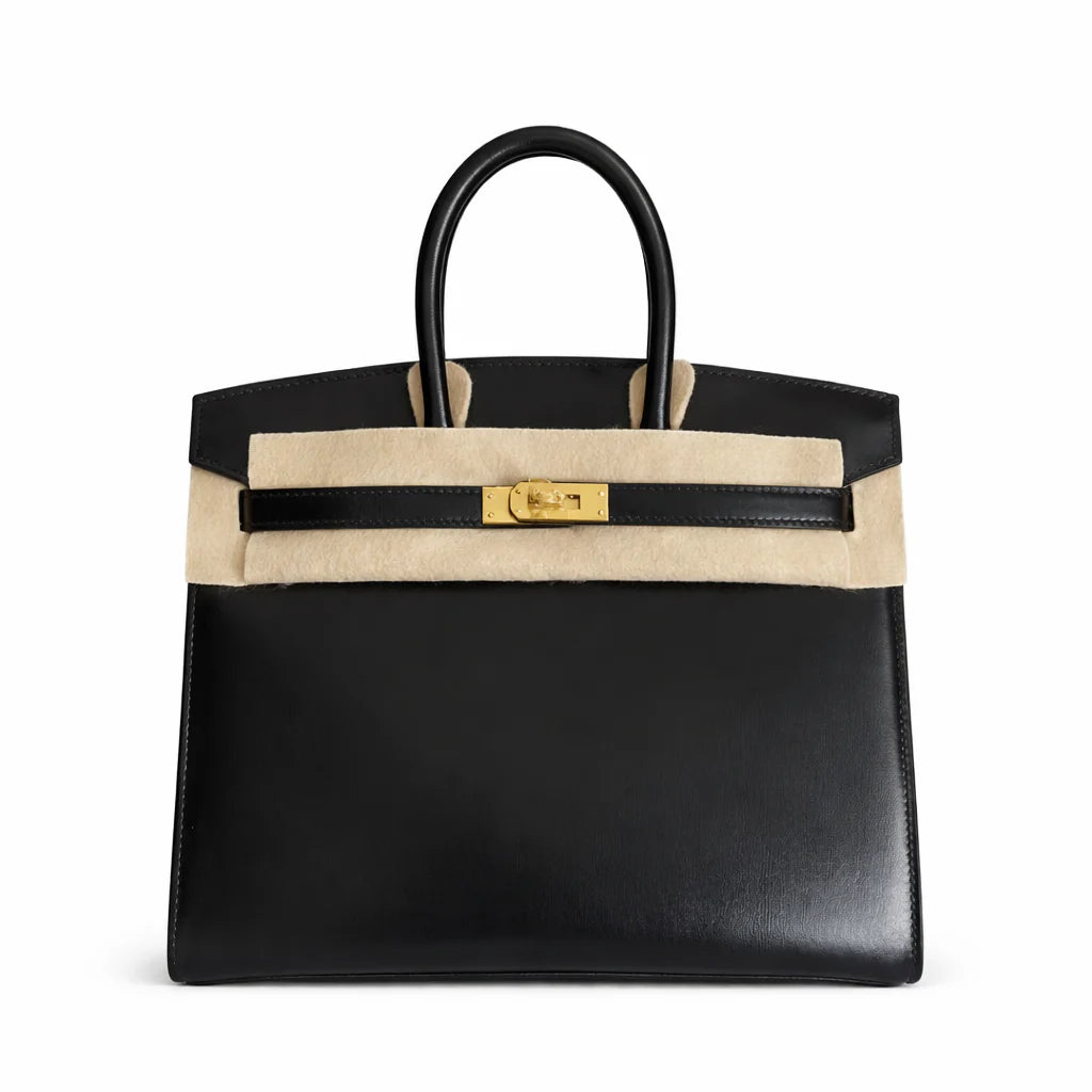 Birkin 25 Sellier Noir Box Calfskin Gold Hardware