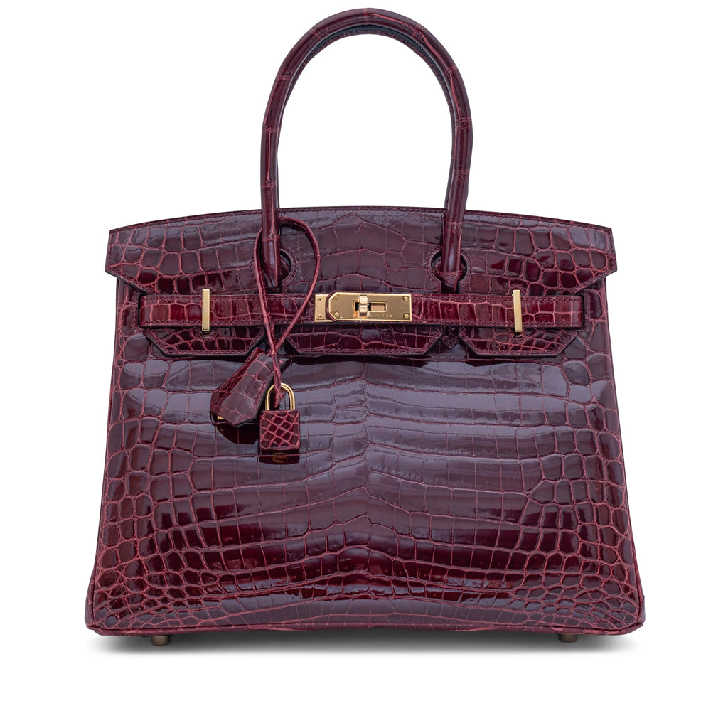 Birkin Bordeaux Shiny Porosus Crocodile Gold Hardware