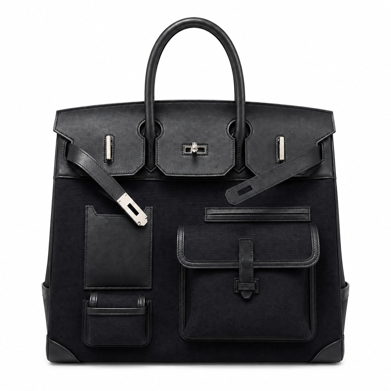 Birkin Cargo 40 Total Black Canvas and Leather Multi-Pocket Bag