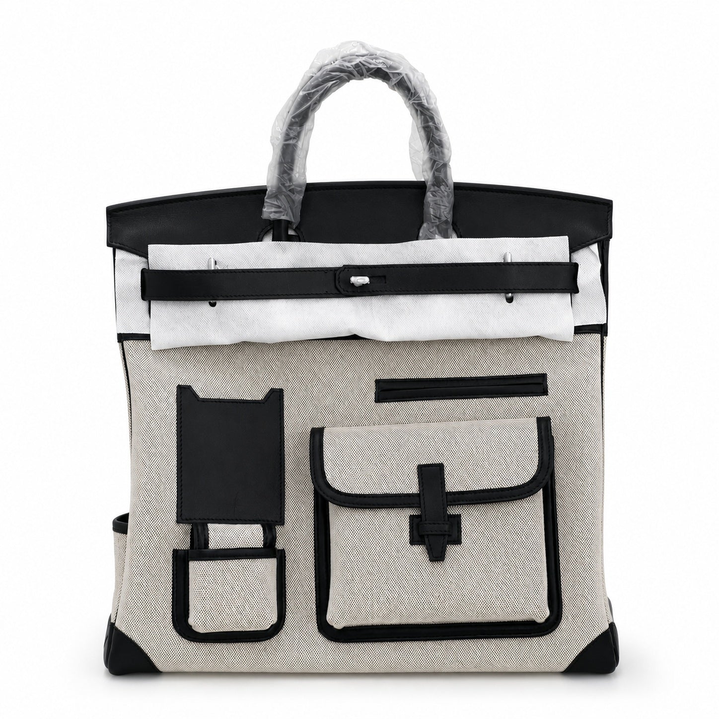 Birkin Cargo 40 Black Leather and Ecru Canvas Multi-Pocket Bag