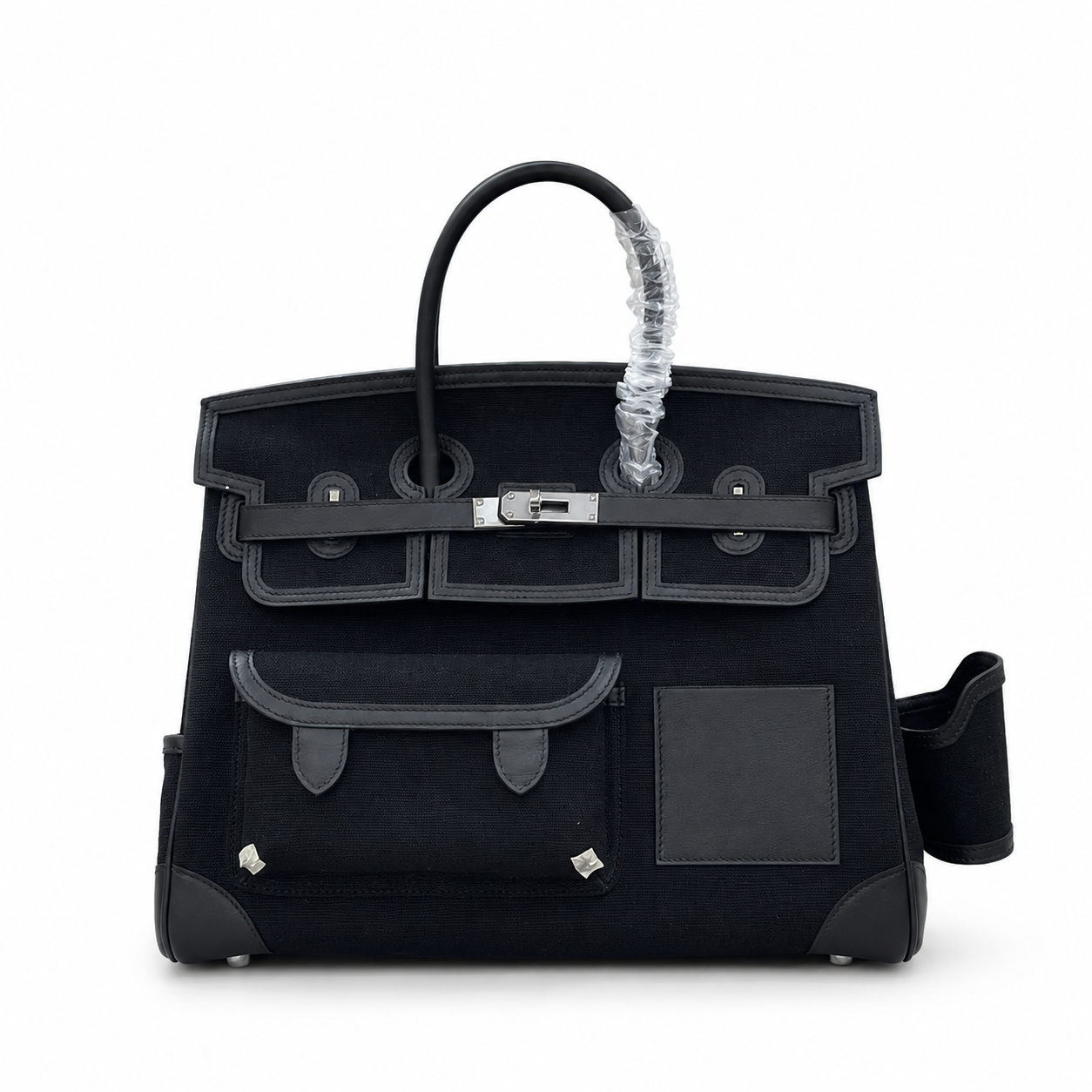 Birkin Cargo 35 in Noir Toile Goéland and Swift Leather (Palladium Hardware)
