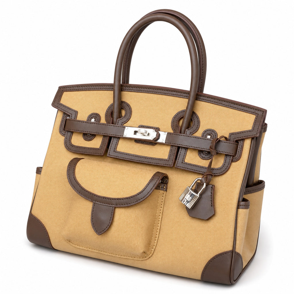 Birkin Cargo 30 Ebène Swift Leather and Khaki Canvas Multi-Pocket Bag