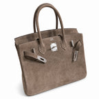 Birkin 30 Retourne in Etoupe Suede Grizzly with White Stitching (Palladium Hardware)