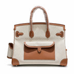 Birkin Cargo 35 Gold Leather and Ecru Canvas Multi-Pocket Bag