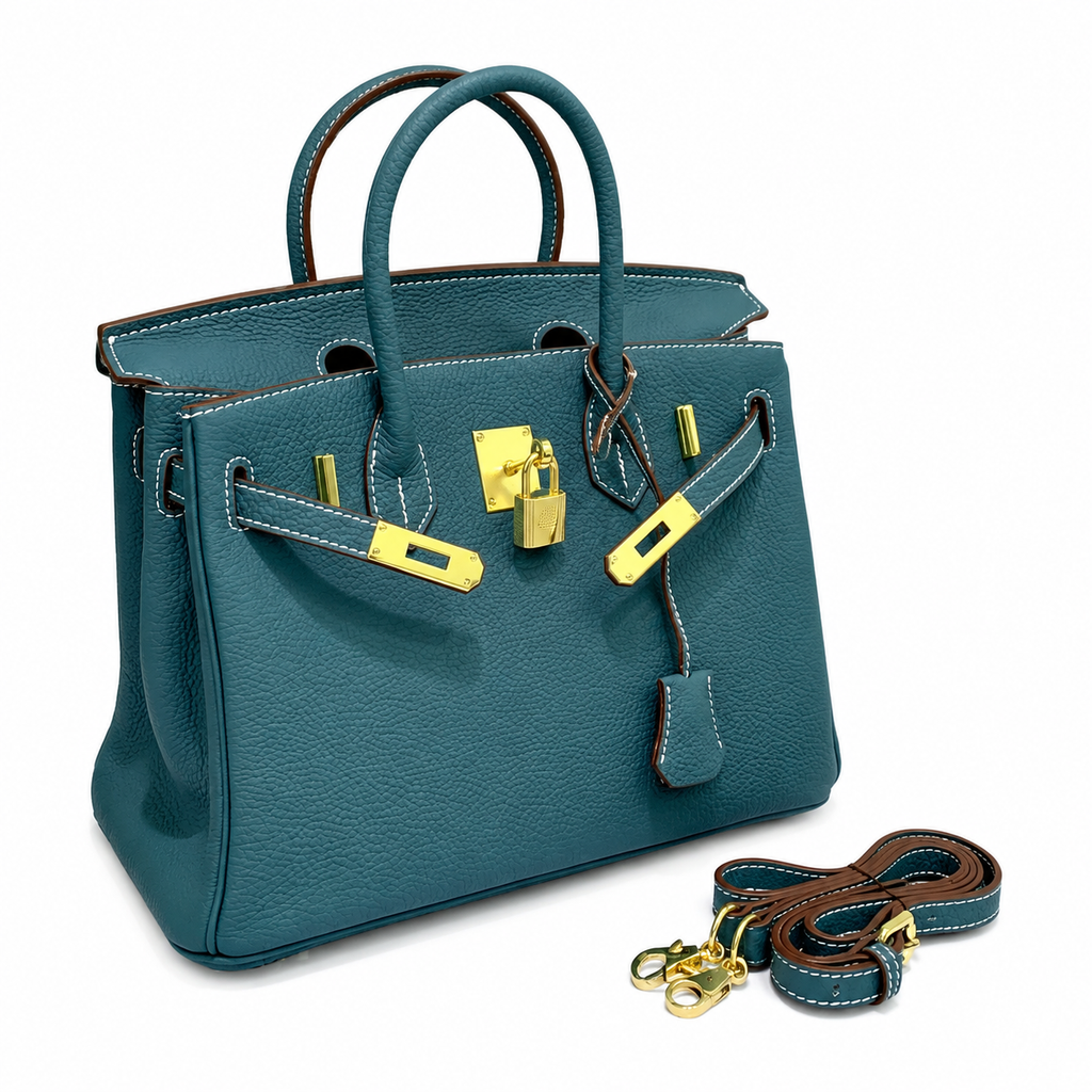 Birkin Style Retourne in Malachite Togo Leather (Gold Hardware)