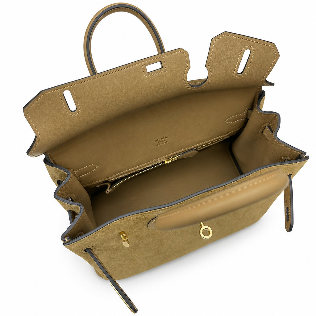 Elegant Neutral Birkin 25cm Grizzly Beige Suede Luxury Top-Handle Tote