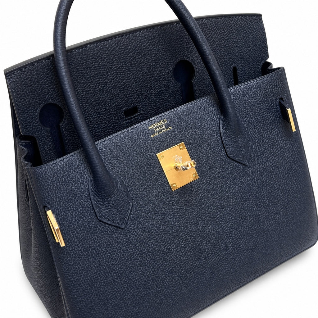 Birkin 30 Retourne in Etoupe Suede Grizzly with White Stitching (Gold Hardware)