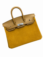 Birkin 25 Retourne in Yellow Swift Leather and Suede Grizzly (Palladium Hardware)