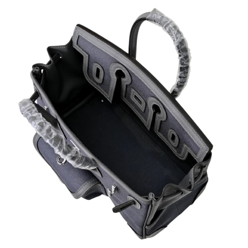 Birkin Cargo 25 Etain Grey Swift Leather and Canvas Splicing Bag