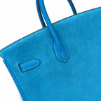 Rare Runaway Birkin 25cm Grizzly Tanzanite Blue Suede Luxury Tote
