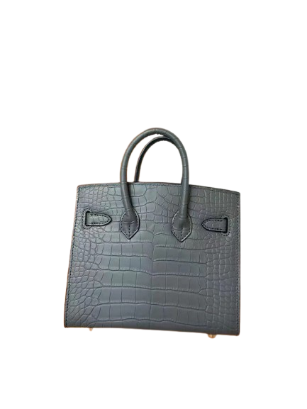Mini Birkin 20cm Outer Stitching Tote Bag in Etain Gray Crocodile Pattern