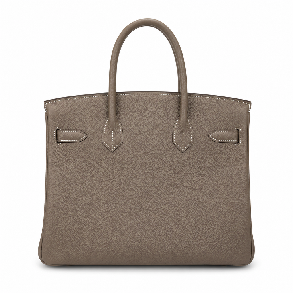 Birkin 30 Retourne in Etoupe Togo Leather with White Stitching (Palladium Hardware)