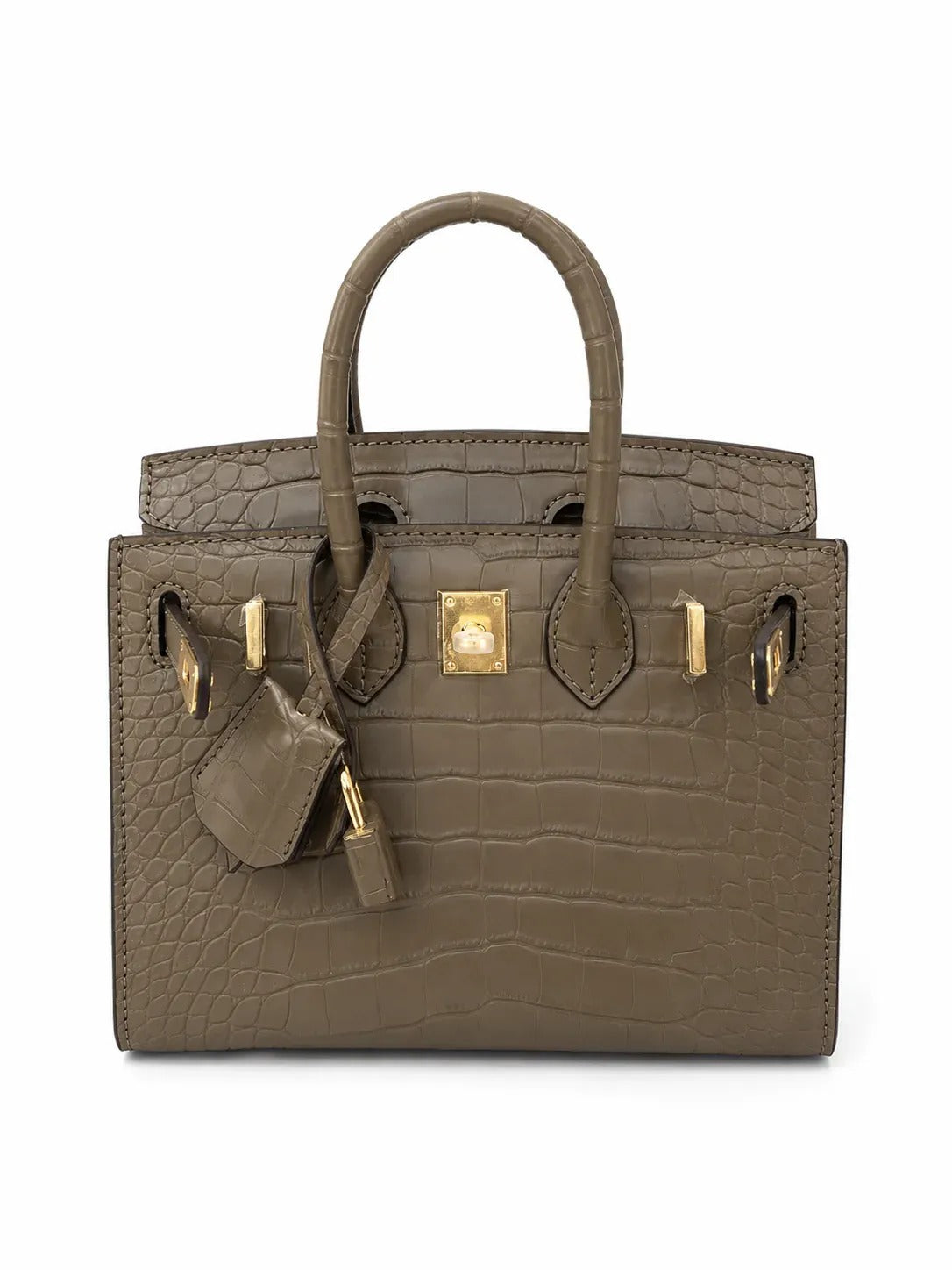 Mini Birkin 20cm Outer Stitching Tote Bag in Taupe Crocodile Pattern