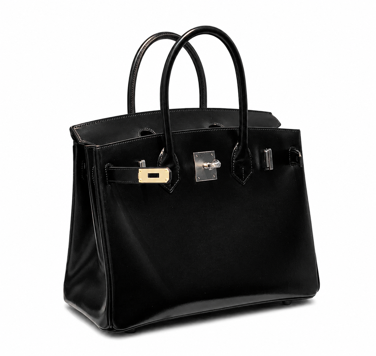 Birkin 30 Sellier in Noir Boxcalf Leather (Palladium Hardware)