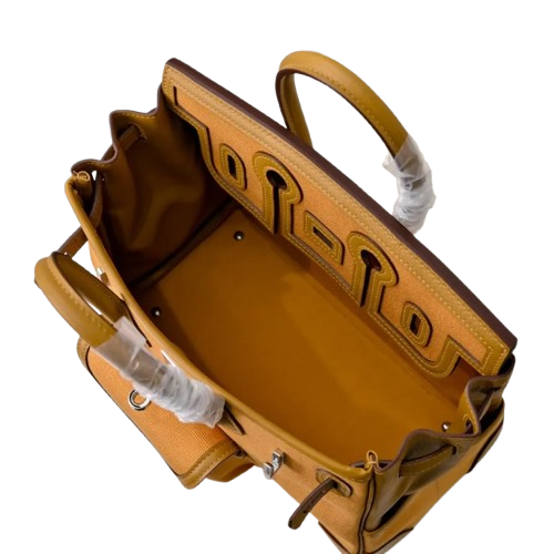 Birkin Cargo 25 Amber Yellow Swift Leather and Canvas Splicing Bag