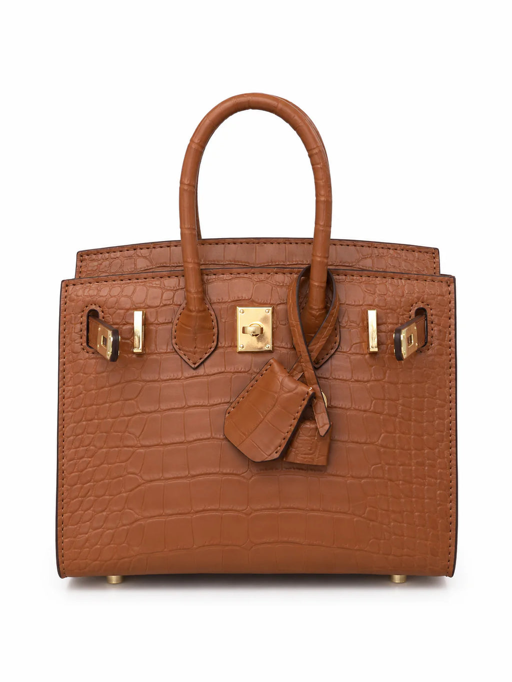 Mini Birkin 20cm Outer Stitching Tote Bag in Classic Gold Crocodile Pattern