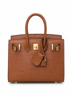 Mini Birkin 20cm Outer Stitching Tote Bag in Classic Gold Crocodile Pattern