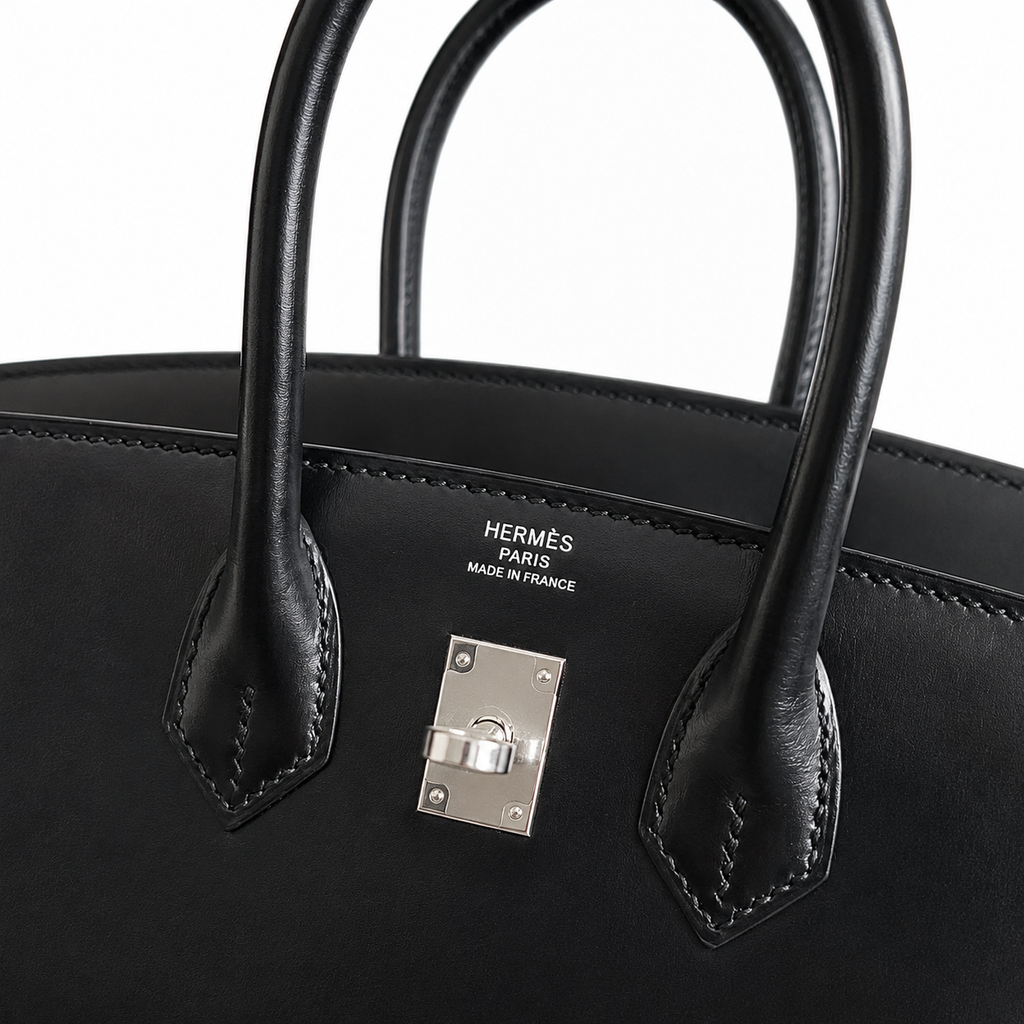 Hermès Birkin 25 Sellier Noir Box Calfskin Silver Hardware