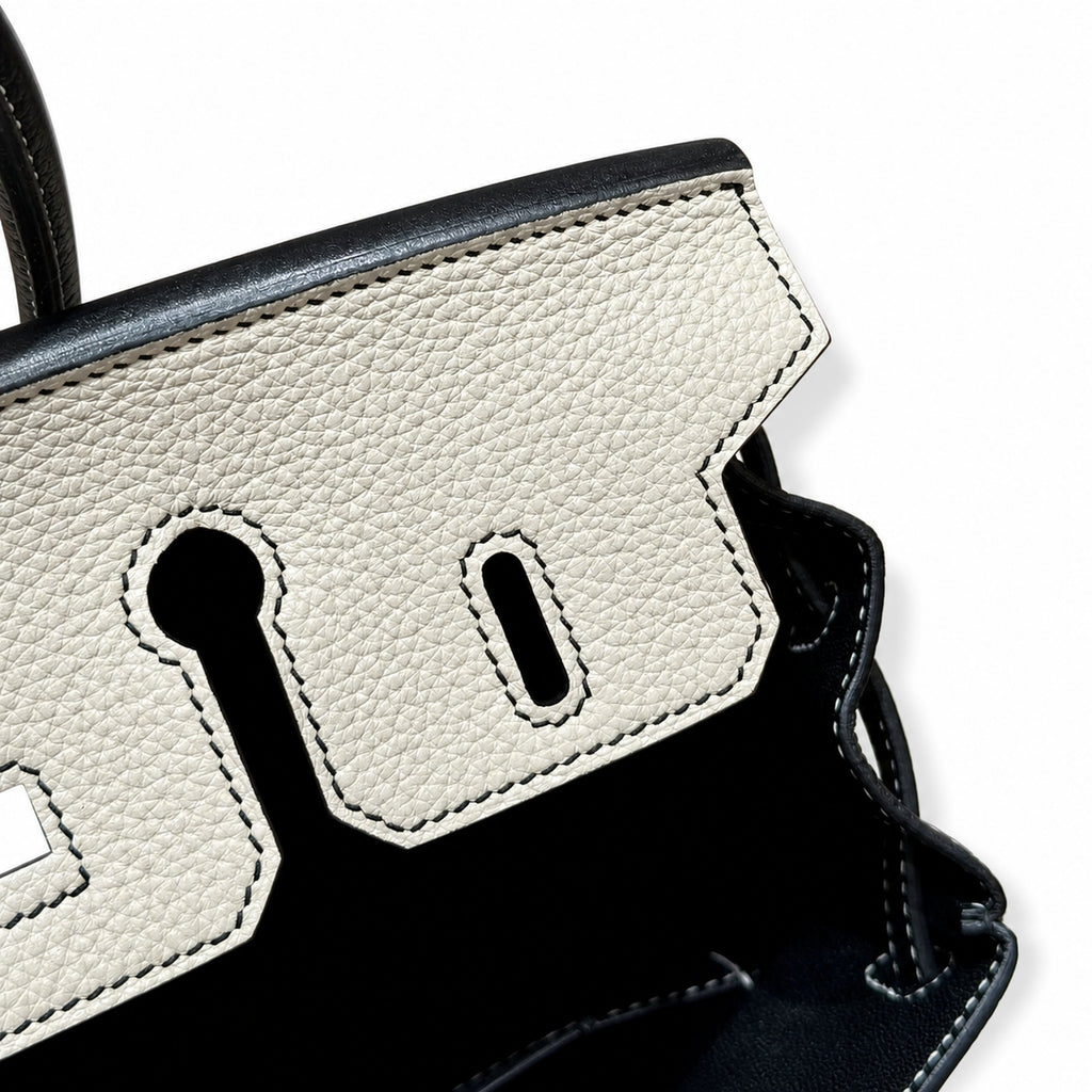 Birkin 25 Craie and Noir Togo Leather Bi-Color Bag