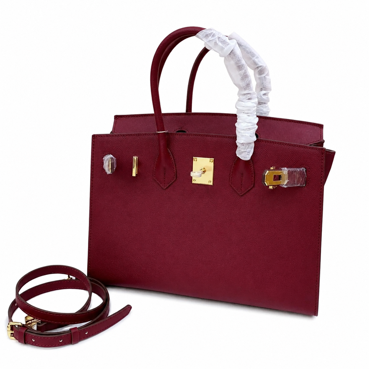 Birkin Style 25/30 Sellier in Bordeaux Epsom Leather (Gold Hardware)