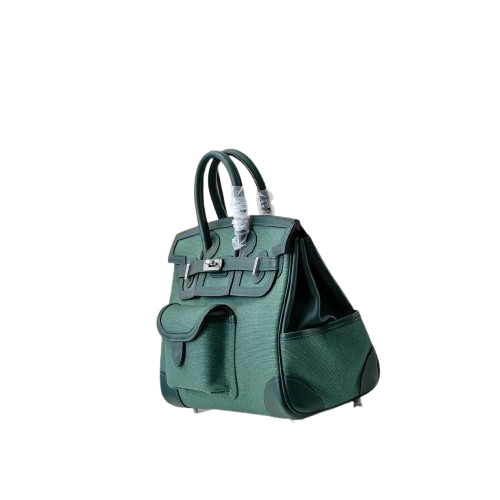 Birkin Cargo 25 Green Swift Leather and Canvas Splicing Bag