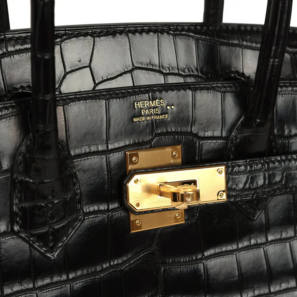 Birkin Black Matte Niloticus Crocodile Gold Hardware