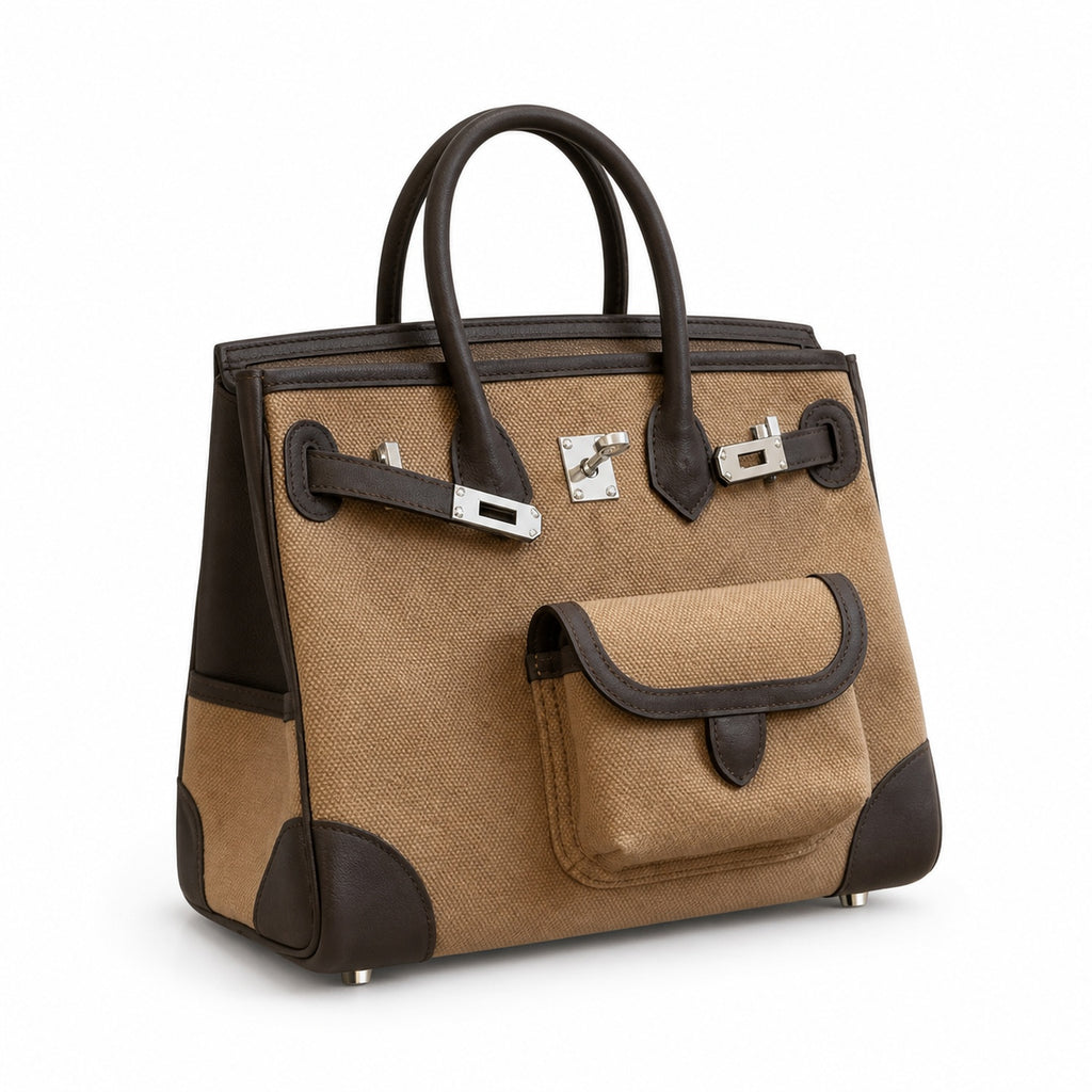 Birkin Cargo 30 Ebène Swift Leather and Khaki Canvas Multi-Pocket Bag