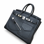Birkin 25 Rock Black Leather Multi-Pocket Handbag with Chain