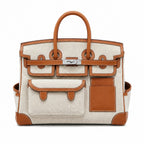 Birkin Cargo 35 Gold Leather and Ecru Canvas Multi-Pocket Bag