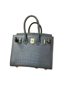 Mini Birkin 20cm Outer Stitching Tote Bag in Etain Gray Crocodile Pattern