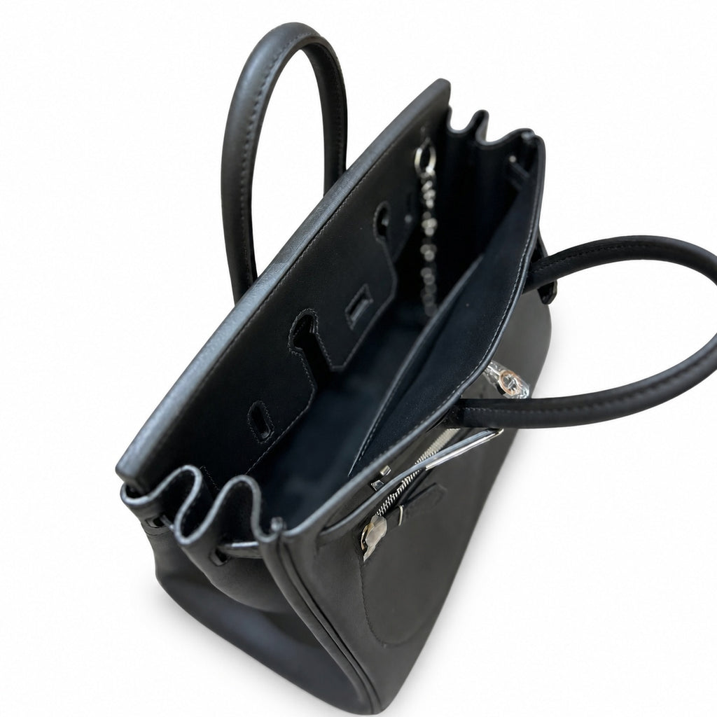 Birkin 25 Rock Black Leather Multi-Pocket Handbag with Chain