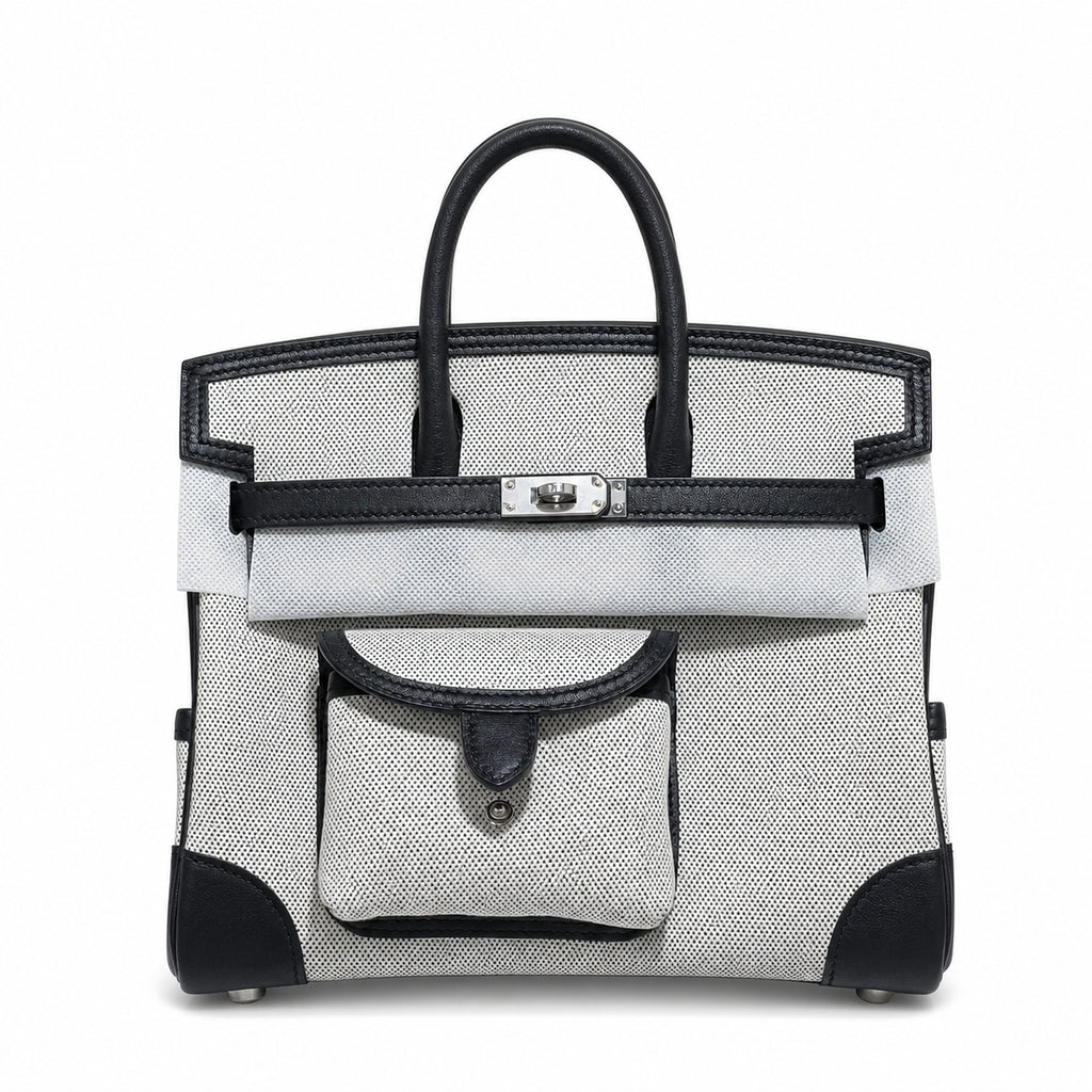 Birkin Cargo 25 Black Leather and Ecru Canvas Multi-Pocket Mini Bag