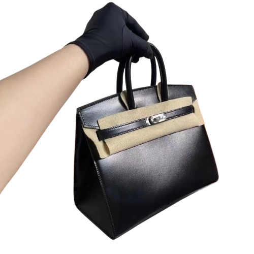 Hermès Birkin 25 Sellier Noir Box Calfskin Silver Hardware