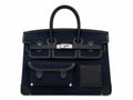 Birkin Cargo 35 in Bleu Nuit Toile Goéland and Noir Swift Leather (Palladium Hardware)