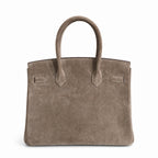 Birkin 30 Retourne in Etoupe Suede Grizzly with White Stitching (Palladium Hardware)