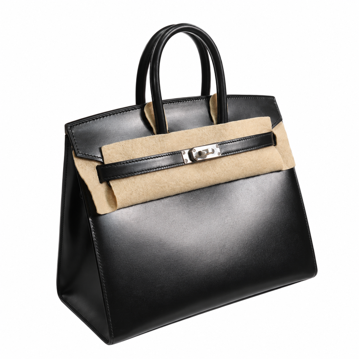 Hermès Birkin 25 Sellier Noir Box Calfskin Silver Hardware