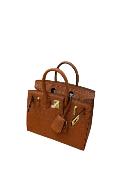 Mini Birkin 20cm Outer Stitching Tote Bag in Classic Gold Crocodile Pattern