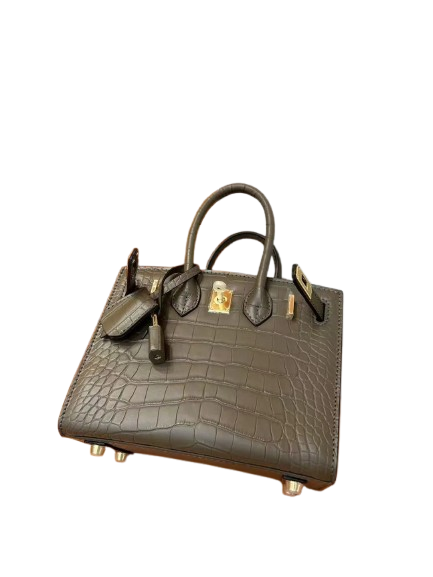 Mini Birkin 20cm Outer Stitching Tote Bag in Taupe Crocodile Pattern