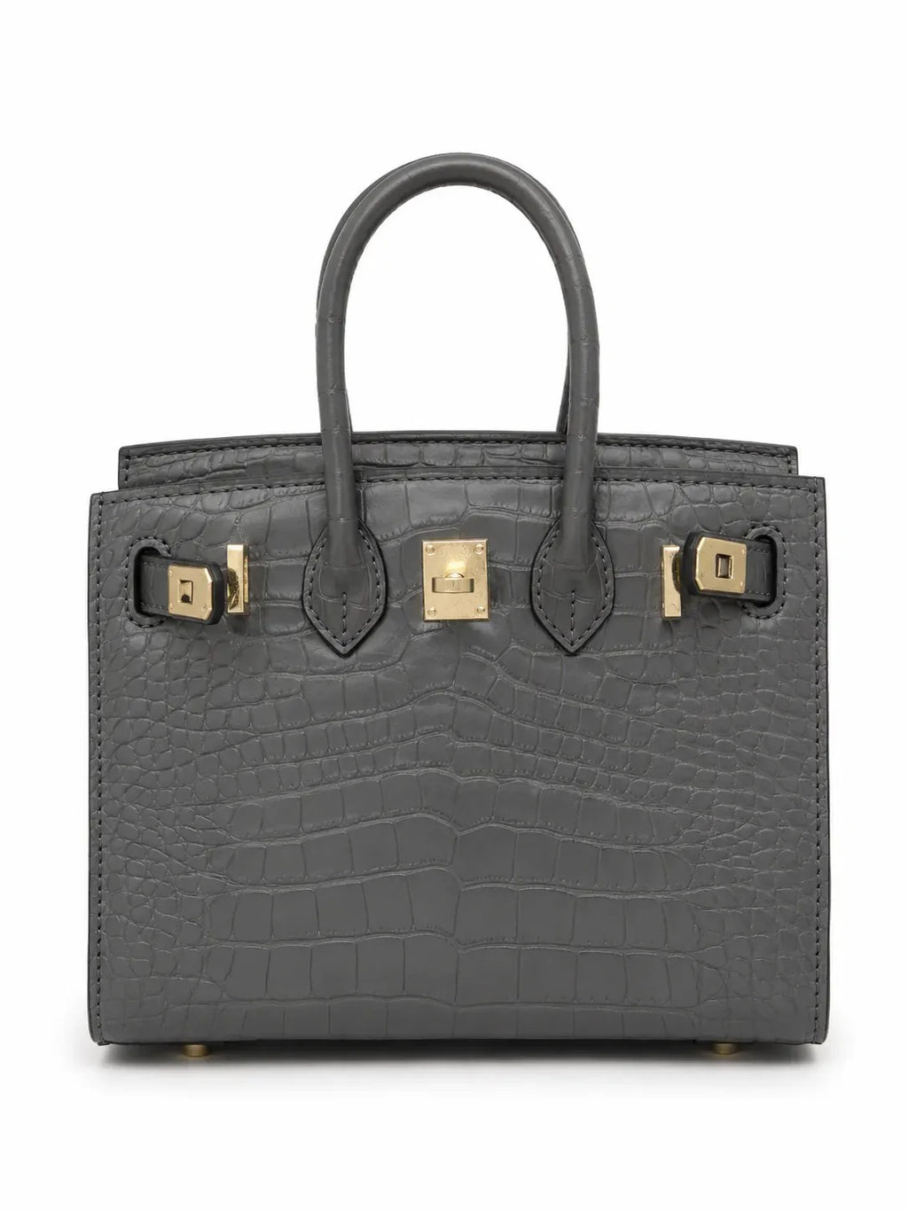 Mini Birkin 20cm Outer Stitching Tote Bag in Etain Gray Crocodile Pattern