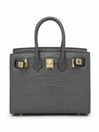 Mini Birkin 20cm Outer Stitching Tote Bag in Etain Gray Crocodile Pattern