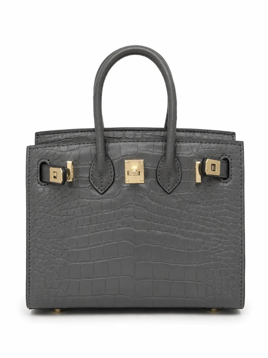 Mini Birkin 20cm Outer Stitching Tote Bag in Etain Gray Crocodile Pattern