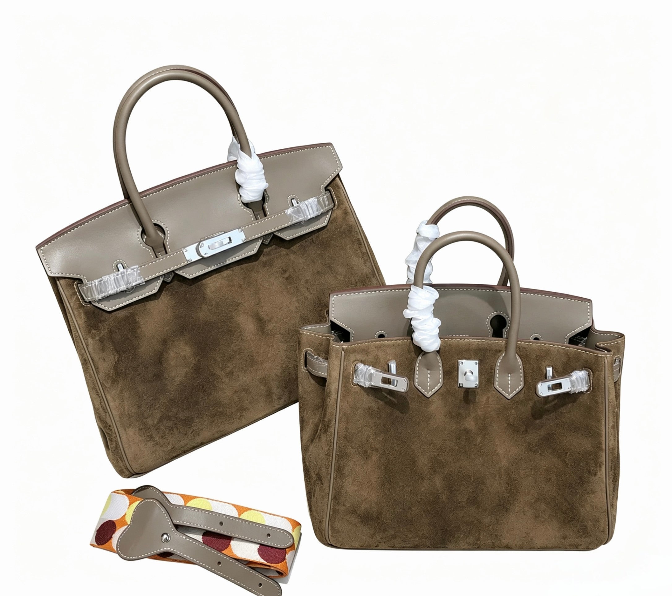 Birkin 30 Etoupe Swift Leather and Suede Splicing Bag